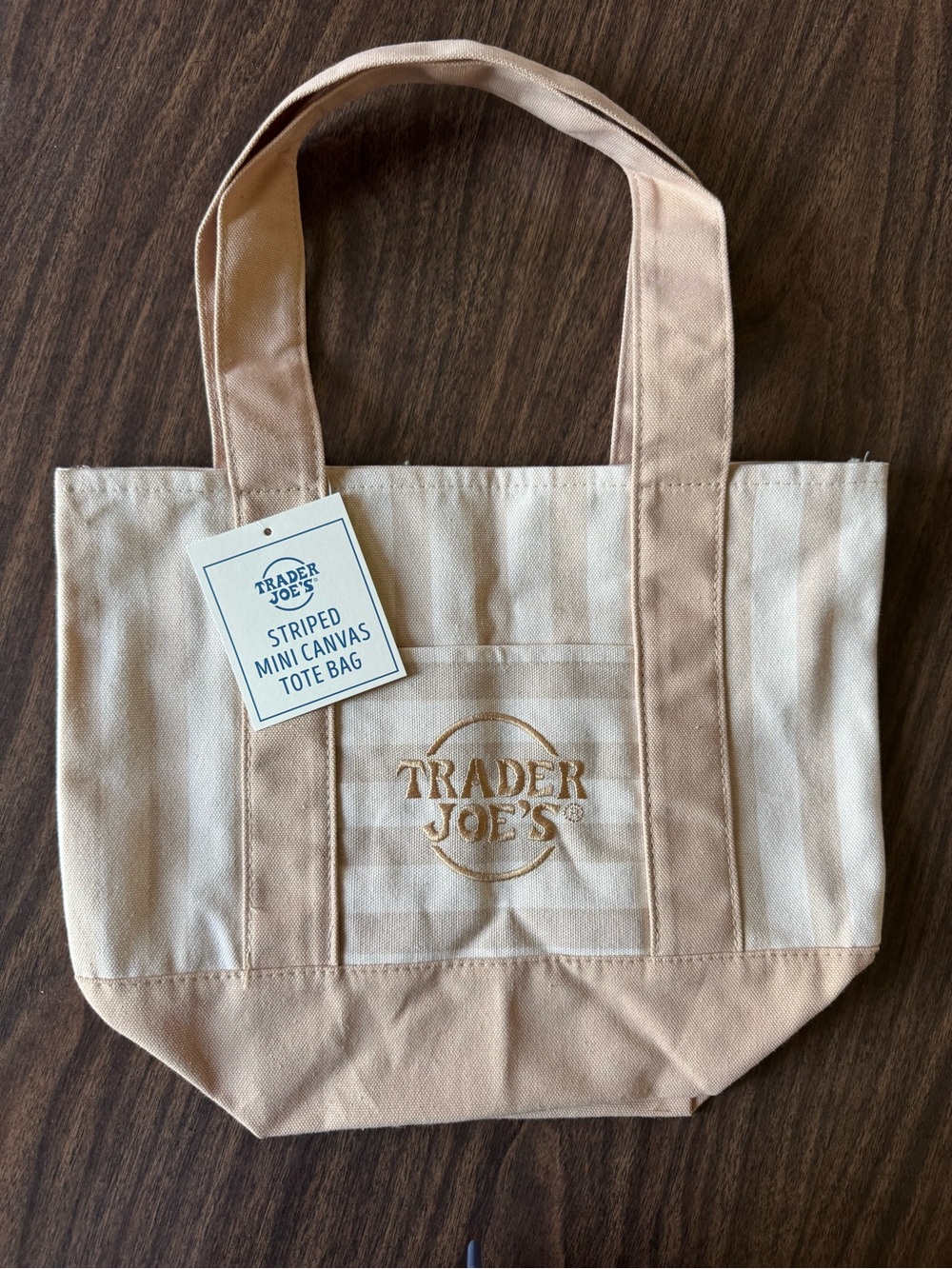 Trader Joe's Striped Mini Canvas Tote in Light Beige